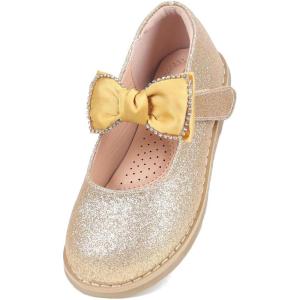 imageADAMUMU Girls Dress Shoes Flower Girl Shoes for Weeding Cute Toddler Mary Jane ShoesPearl Bowgold