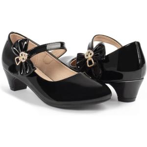 imageADAMUMU Girls Low Heel Shoes PU Dress Shoes for WeddingLittle Big KidsBlack