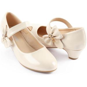 imageADAMUMU Girls Low Heel Shoes PU Dress Shoes for WeddingLittle Big KidsCream