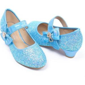 imageADAMUMU Girls Low Heel Shoes PU Dress Shoes for WeddingLittle Big KidsGlitterblue