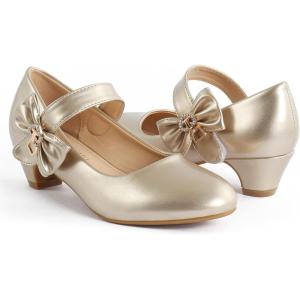 imageADAMUMU Girls Low Heel Shoes PU Dress Shoes for WeddingLittle Big KidsGold