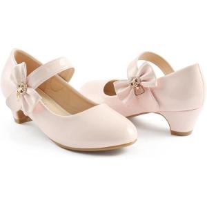 imageADAMUMU Girls Low Heel Shoes PU Dress Shoes for WeddingLittle Big KidsPink