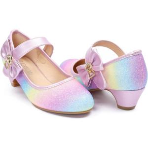 imageADAMUMU Girls Low Heel Shoes PU Dress Shoes for WeddingLittle Big KidsRainbow