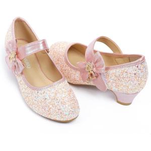 imageADAMUMU Girls Low Heel Shoes PU Dress Shoes for WeddingLittle Big KidsRosegold