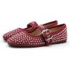imageADAMUMU Rhinestone Flats for Women Sparkly Crystals Ballerina Shoes Crystals Sparkly Mary Jane Flats Round Toe Buckle Strap Design Comfortable and Non Slip Sole Flat for Daily Wear and WorkRed