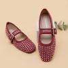 imageADAMUMU Rhinestone Flats for Women Sparkly Crystals Ballerina Shoes Crystals Sparkly Mary Jane Flats Round Toe Buckle Strap Design Comfortable and Non Slip Sole Flat for Daily Wear and WorkRed