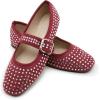 imageADAMUMU Rhinestone Flats for Women Sparkly Crystals Ballerina Shoes Crystals Sparkly Mary Jane Flats Round Toe Buckle Strap Design Comfortable and Non Slip Sole Flat for Daily Wear and WorkRed
