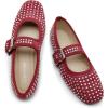 imageADAMUMU Rhinestone Flats for Women Sparkly Crystals Ballerina Shoes Crystals Sparkly Mary Jane Flats Round Toe Buckle Strap Design Comfortable and Non Slip Sole Flat for Daily Wear and WorkRed