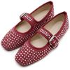 imageADAMUMU Rhinestone Flats for Women Sparkly Crystals Ballerina Shoes Crystals Sparkly Mary Jane Flats Round Toe Buckle Strap Design Comfortable and Non Slip Sole Flat for Daily Wear and WorkRed