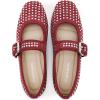 imageADAMUMU Rhinestone Flats for Women Sparkly Crystals Ballerina Shoes Crystals Sparkly Mary Jane Flats Round Toe Buckle Strap Design Comfortable and Non Slip Sole Flat for Daily Wear and WorkRed