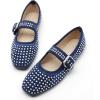 imageADAMUMU Rhinestone Flats for Women Sparkly Crystals Ballerina Shoes Crystals Sparkly Mary Jane Flats Round Toe Buckle Strap Design Comfortable and Non Slip Sole Flat for Daily Wear and WorkNavy