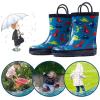 imageADAMUMU Toddler Kids Rain Boots Childrens Waterproof Rubber Shoes with EasyOn Handles Lightweight in Cartoon Patterns for Boys ampamp GirlsBblue