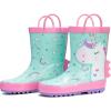 imageADAMUMU Toddler Kids Rain Boots Childrens Waterproof Rubber Shoes with EasyOn Handles Lightweight in Cartoon Patterns for Boys ampamp GirlsPink Green Unicorn