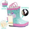 imageADAMUMU Toddler Kids Rain Boots Childrens Waterproof Rubber Shoes with EasyOn Handles Lightweight in Cartoon Patterns for Boys ampamp GirlsPink Green Unicorn