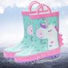 imageADAMUMU Toddler Kids Rain Boots Childrens Waterproof Rubber Shoes with EasyOn Handles Lightweight in Cartoon Patterns for Boys ampamp GirlsPink Green Unicorn