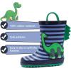 imageADAMUMU Toddler Kids Rain Boots Childrens Waterproof Rubber Shoes with EasyOn Handles Lightweight in Cartoon Patterns for Boys ampamp GirlsStriped Dinosaur