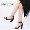 imageADAMUMU Womens White Block Chunky Heels Open Toe Buckle Ankle Strap Black Prom Thick Heels 8cm Sexy Nude Block Heels for Daily Work Party Wedding Evening