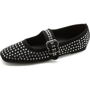 imageADAMUMU Rhinestone Flats for Women Sparkly Crystals Ballerina Shoes Crystals Sparkly Mary Jane Flats Round Toe Buckle Strap Design Comfortable and Non Slip Sole Flat for Daily Wear and WorkBlackrhinestone