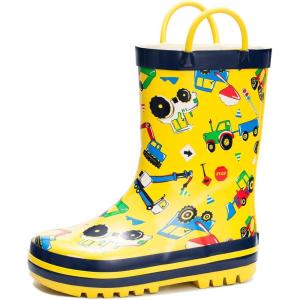 imageADAMUMU Toddler Kids Rain Boots Childrens Waterproof Rubber Shoes with EasyOn Handles Lightweight in Cartoon Patterns for Boys ampamp GirlsIyellow
