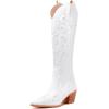 imageADAMUMU Womens Wide Calf Cowboy Boots Classic WesternStyle Cowboys Boots for Women Pointed Toe Womens Cowgirl Boots with Chunky Heel NonSlip Sole for Adding Timeless Elegance to Your WardrobeWhite