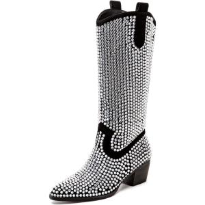 imageADAMUMU Womens Wide Calf Cowboy Boots Classic WesternStyle Cowboys Boots for Women Pointed Toe Womens Cowgirl Boots with Chunky Heel NonSlip Sole for Adding Timeless Elegance to Your WardrobeSilver