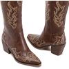 imageADAMUMU Womens Wide Calf Cowboy Boots Classic WesternStyle Cowboys Boots for Women Pointed Toe Womens Cowgirl Boots with Chunky Heel NonSlip Sole for Adding Timeless Elegance to Your WardrobeBrown