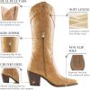 imageADAMUMU Womens Wide Calf Cowboy Boots Classic WesternStyle Cowboys Boots for Women Pointed Toe Womens Cowgirl Boots with Chunky Heel NonSlip Sole for Adding Timeless Elegance to Your WardrobeTan