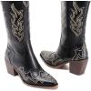 imageADAMUMU Womens Wide Calf Cowboy Boots Classic WesternStyle Cowboys Boots for Women Pointed Toe Womens Cowgirl Boots with Chunky Heel NonSlip Sole for Adding Timeless Elegance to Your WardrobeBlack02