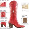 imageADAMUMU Womens Wide Calf Cowboy Boots Classic WesternStyle Cowboys Boots for Women Pointed Toe Womens Cowgirl Boots with Chunky Heel NonSlip Sole for Adding Timeless Elegance to Your WardrobeRed