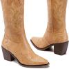 imageADAMUMU Womens Wide Calf Cowboy Boots Classic WesternStyle Cowboys Boots for Women Pointed Toe Womens Cowgirl Boots with Chunky Heel NonSlip Sole for Adding Timeless Elegance to Your WardrobeTan