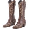 imageADAMUMU Womens Wide Calf Cowboy Boots Classic WesternStyle Cowboys Boots for Women Pointed Toe Womens Cowgirl Boots with Chunky Heel NonSlip Sole for Adding Timeless Elegance to Your WardrobeBrown