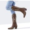 imageADAMUMU Womens Wide Calf Cowboy Boots Classic WesternStyle Cowboys Boots for Women Pointed Toe Womens Cowgirl Boots with Chunky Heel NonSlip Sole for Adding Timeless Elegance to Your WardrobeBrown