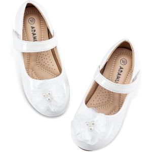 imageADAMUMU Toddler Dress Shoes Flower Girl Shoes for Weeding Cute Toddler Mary Jane Shoes Lace Flore Ballet Flat for Walking JumpingPearl White