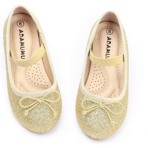 imageADAMUMU Toddler Gold Dress Shoes for Girls Elastic Mary Jane Flats Glitter Shoes for Little Kids Champagne Princess Ballet in Birthday Party Dailywear