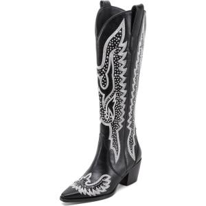 imageADAMUMU Womens Wide Calf Cowboy Boots Classic WesternStyle Cowboys Boots for Women Pointed Toe Womens Cowgirl Boots with Chunky Heel NonSlip Sole for Adding Timeless Elegance to Your WardrobeBlack01
