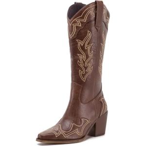 imageADAMUMU Womens Wide Calf Cowboy Boots Classic WesternStyle Cowboys Boots for Women Pointed Toe Womens Cowgirl Boots with Chunky Heel NonSlip Sole for Adding Timeless Elegance to Your WardrobeBrown