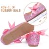 imageADAMUMU Girls Dress Shoes Princess Mary Jane Shoes Slip on Casual Toddler Girl Ballet Flats with Bowknot Flower Elastic Band in Party Wedding Dress Up CostumeGlitter Pink 8m