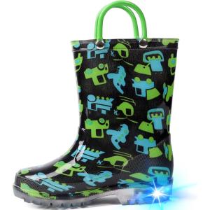 imageADAMUMU Toddler Kids Rain Boots Childrens Waterproof Rubber Shoes with EasyOn Handles Lightweight in Cartoon Patterns for Boys ampamp Girls