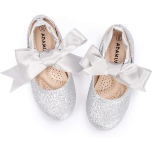 imageADAMUMU Girls Dress Shoes Princess Mary Jane Shoes Slip on Casual Toddler Girl Ballet Flats with Bowknot Flower Elastic Band in Party Wedding Dress Up CostumeGlitter Silver 105m