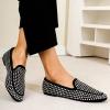 imageADAMUMU Womens Classic Studded Loafers  Black Leather SlipOn Flats for Casual ampamp Dressy OccasionsBlack1