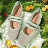 imageADAMUMU Womens Lace Mary Jane Flats  Breathable Mesh Square Toe Ballet Shoes with Buckle Strap for Casual ampamp Dressy WearGreen