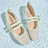 imageADAMUMU Womens Lace Mary Jane Flats  Breathable Mesh Square Toe Ballet Shoes with Buckle Strap for Casual ampamp Dressy WearGreen