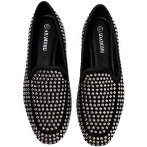 imageADAMUMU Womens Classic Studded Loafers  Black Leather SlipOn Flats for Casual ampamp Dressy OccasionsBlack1
