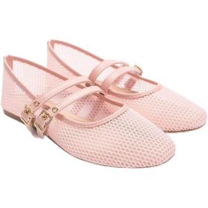 imageADAMUMU Womens Lace Mary Jane Flats  Breathable Mesh Square Toe Ballet Shoes with Buckle Strap for Casual ampamp Dressy WearPink