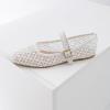 imageADAMUMU Womens Lace Mary Jane Flats  Breathable Mesh Square Toe Ballet Shoes with Buckle Strap for Casual ampamp Dressy WearWhite