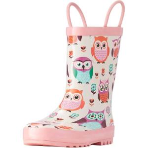 imageADAMUMU Toddler Kids Rain Boots Childrens Waterproof Rubber Shoes with EasyOn Handles Lightweight in Cartoon Patterns for Boys ampamp GirlsDpink