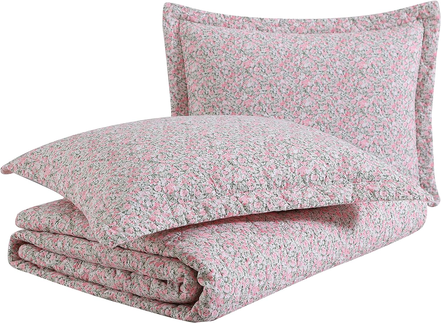 Laura Ashley- Twin Quilt Set, Lightweight Cotton Bedding with Matching Sham, Vintage Floral Inspired Home Decor with Solid Reverse 