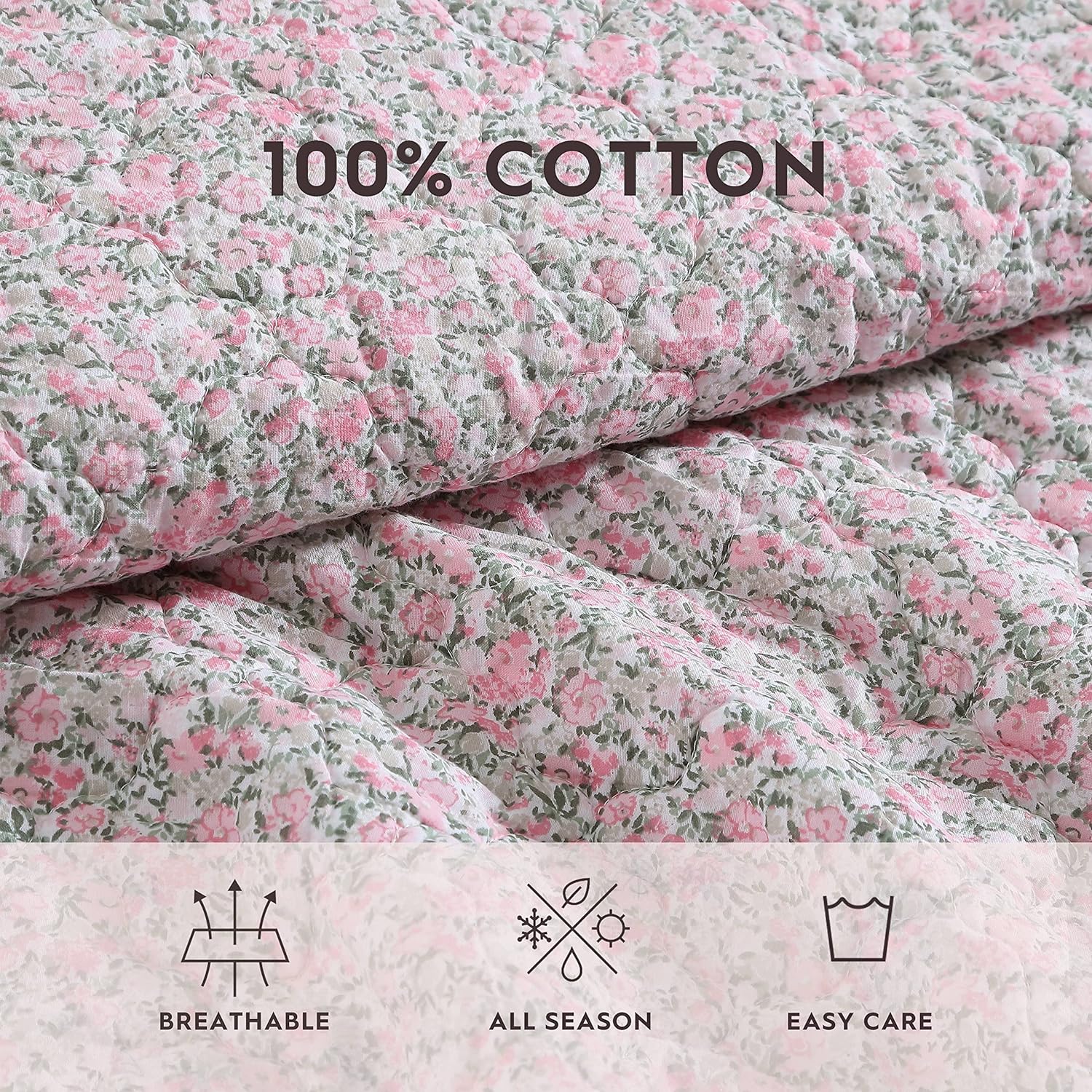 Laura Ashley- Twin Quilt Set, Lightweight Cotton Bedding with Matching Sham, Vintage Floral Inspired Home Decor with Solid Reverse 