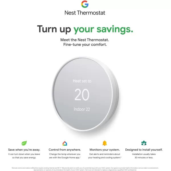 Google Nest Thermostat - Smart Thermostat for Home - Programmable Wifi Thermostat - Snow