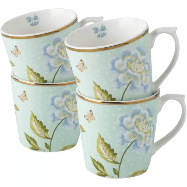 Laura Ashley 10 oz Mint Uni Mug Set of 4 in Giftbox - Porcelain Coffee Cup Set - Dishwasher Safe Ceramic Mugs - Heritage Collectables